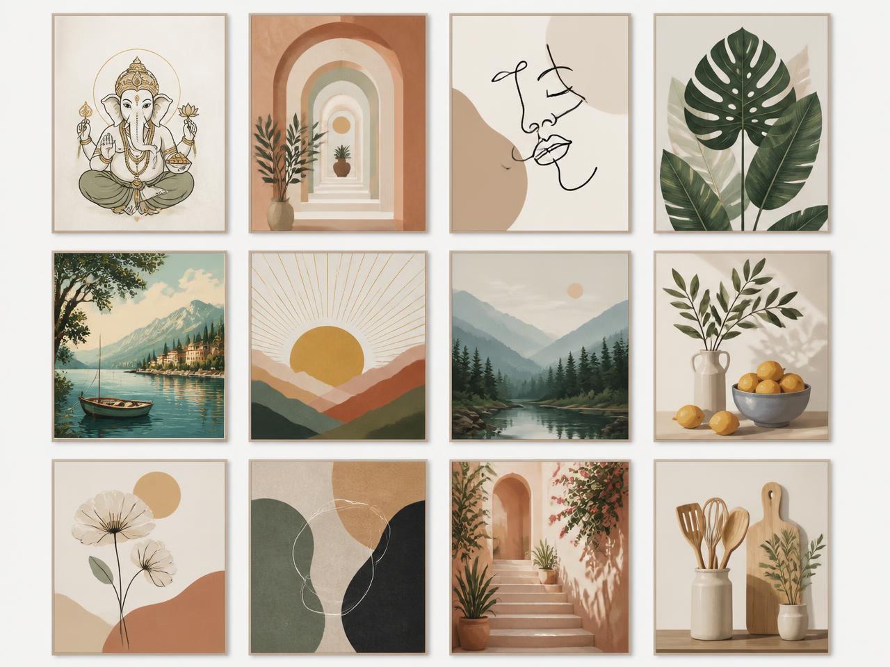 Grid of framed printable wall art designs from the bundle