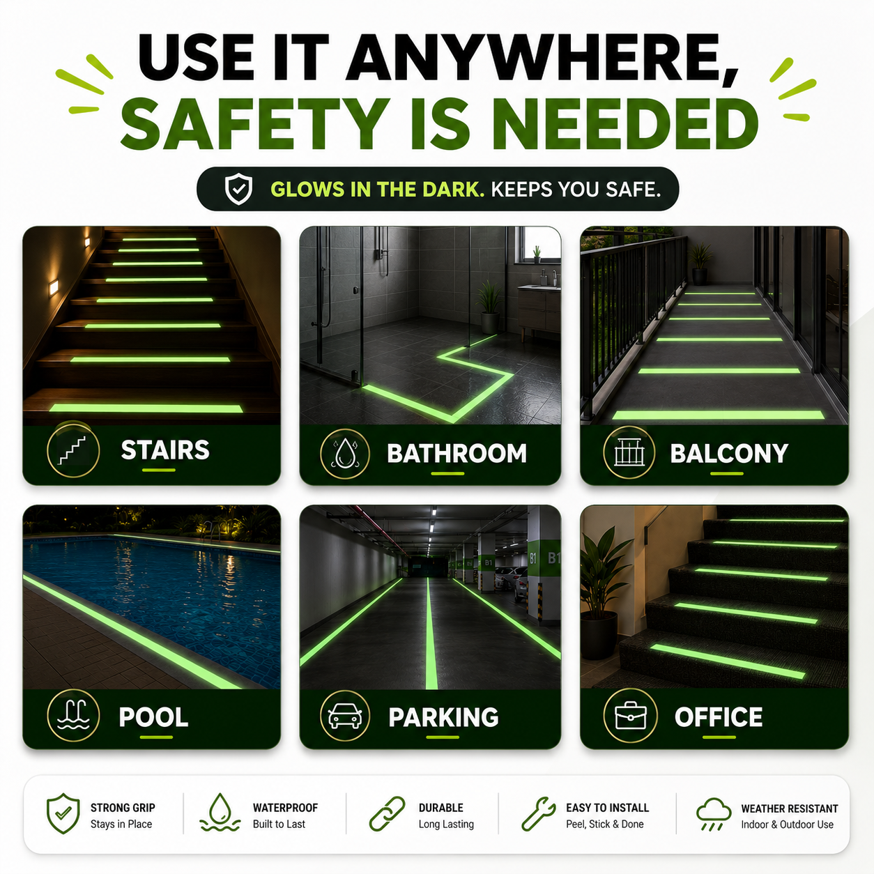 Never Slip Again—Even in Complete Darkness Protect Your Family with Glow-in-the-Dark Anti-Skid Safety Tape